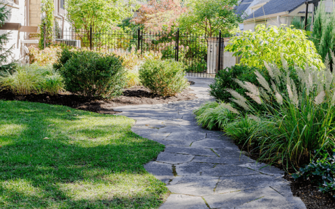 Modern home with natural organic lawn landscape